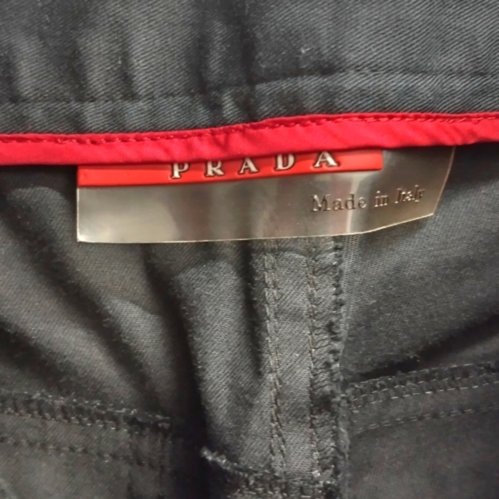 Prada Black Pants, with Three Zippered Pockets and Loops for Suspenders